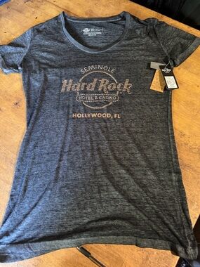 Hard Rock Cafe Charcoal Women's Logo Tee with Gold Print